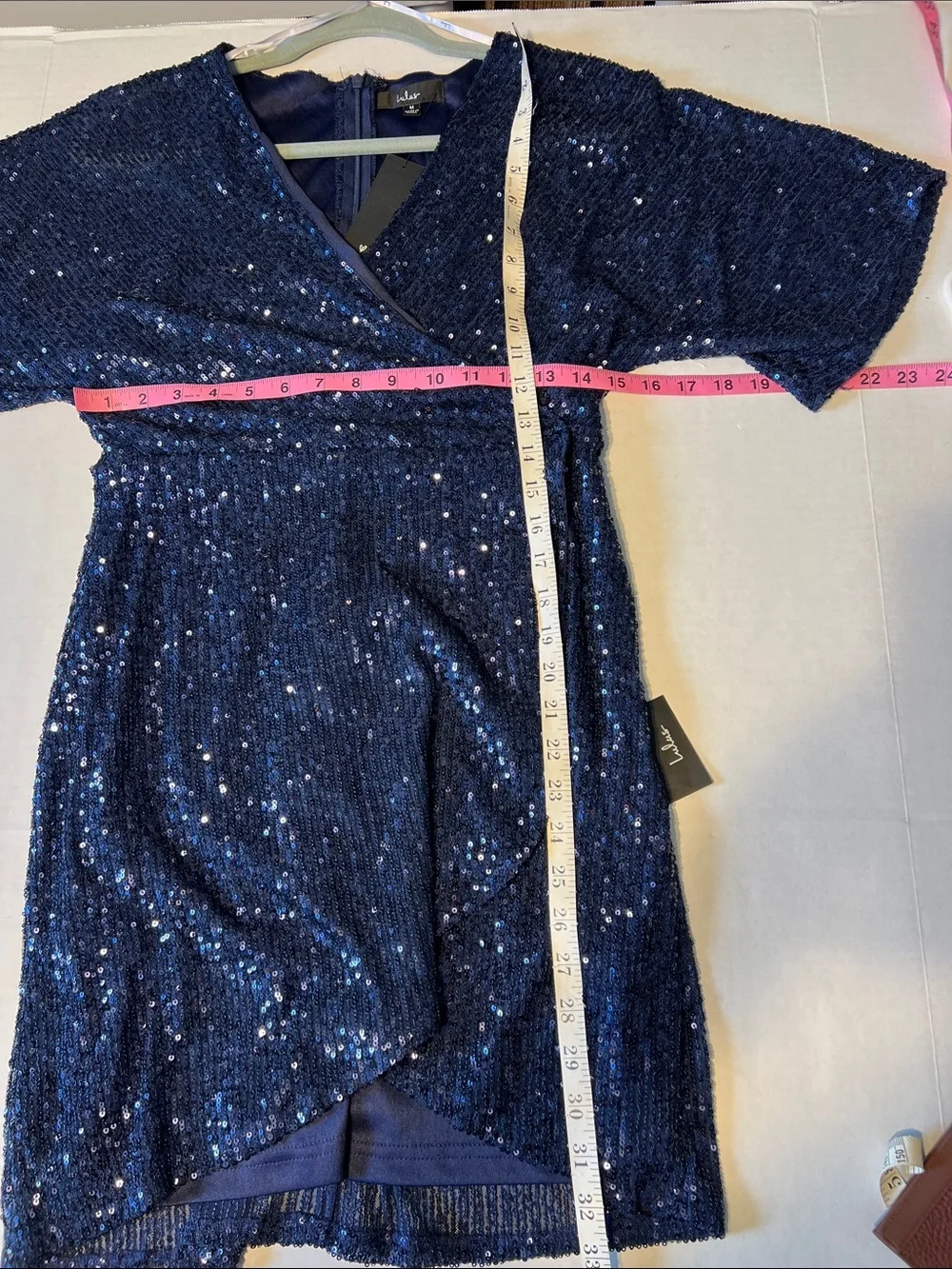 Lulus Weekender Navy Sequin V-Neck Faux Wrap Mini Dress Size Medium
